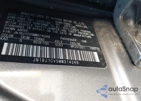 2021 Nissan Rogue Sport Sl Fwd Xtronic Cvt z USA, uszkodzony, nr VIN JN1BJ1CV5MW314249